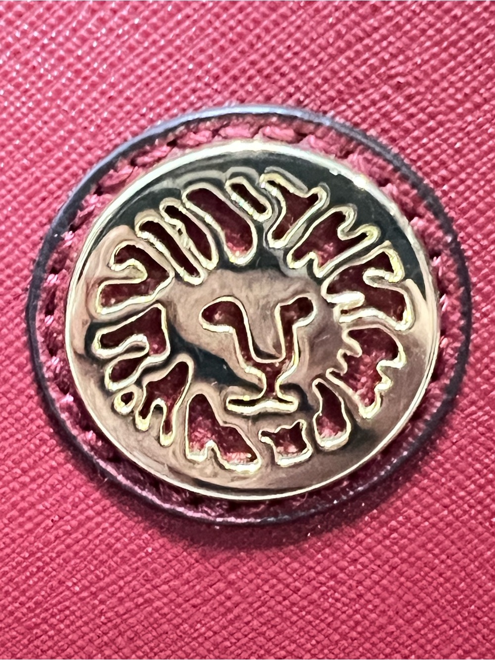 Anne Klein Satchel Vegan Leather Gold Tone Lion Logo Wine Red Color - Picture 9 of 10